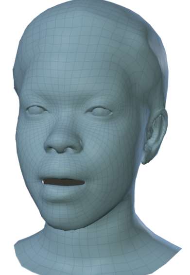 generalizes across face shapes. Each row shows the template of a subject selected from the static BU-3DFE face database~ (left), and three randomly selected animation frames, driven by the same audio input (right).
