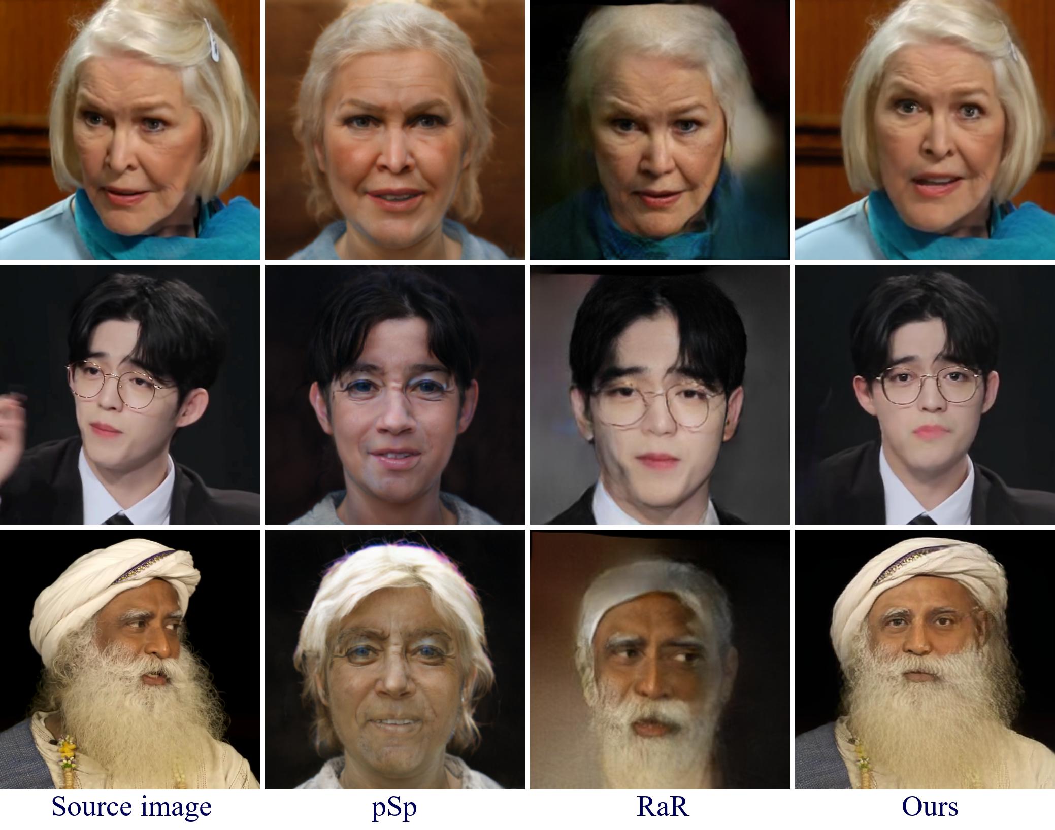 Qualitative results for cross-subject motion transfer. Ours captures the motion and preserves the identity better.