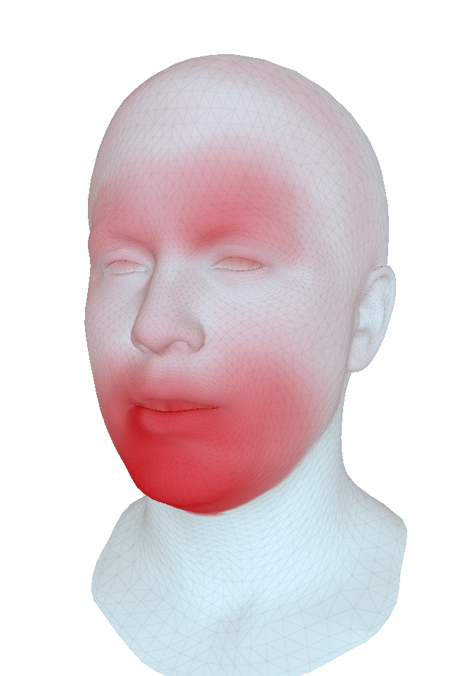 Standard deviation of vertex positions of audio-driven face meshes. The darker the red, the higher the motion.