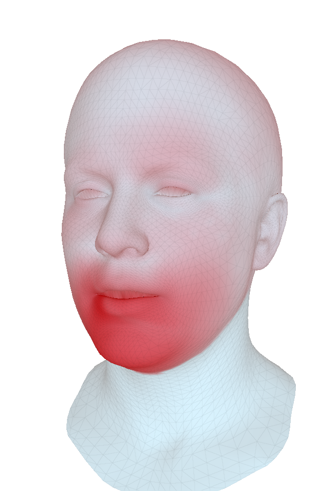 Standard deviation of vertex positions of audio-driven face meshes. The darker the red, the higher the motion.