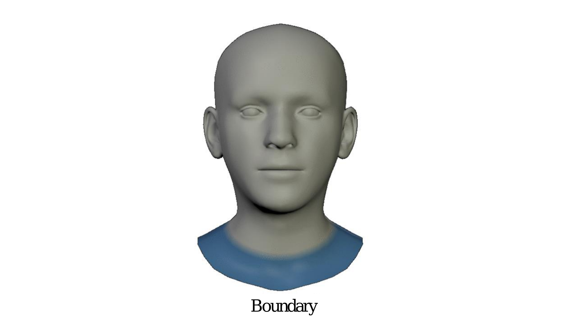The blue region corresponds to the boundary of the FLAME mesh, which is excluded when sampling Gaussians.