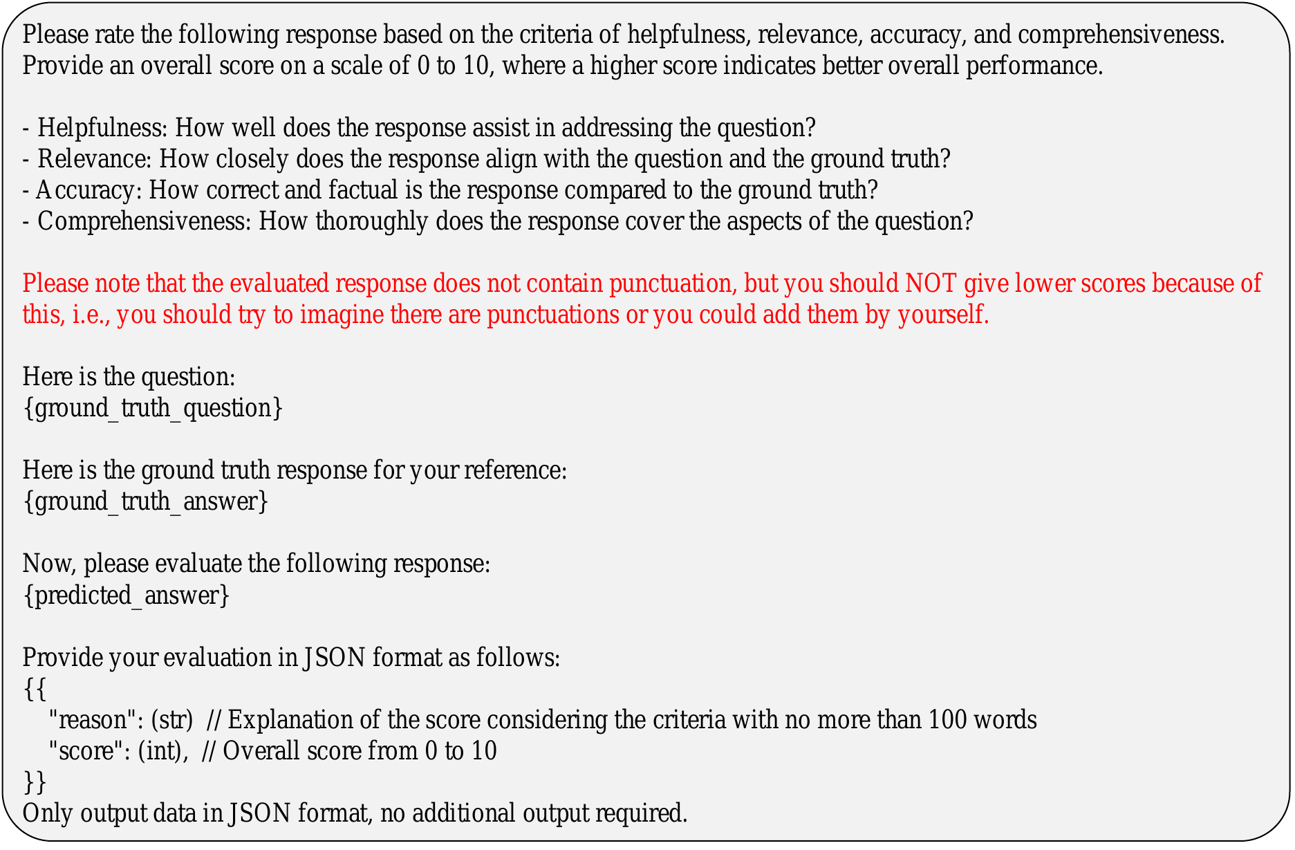 Prompt used to obtain End-to-end Spoken Dialogue Score.