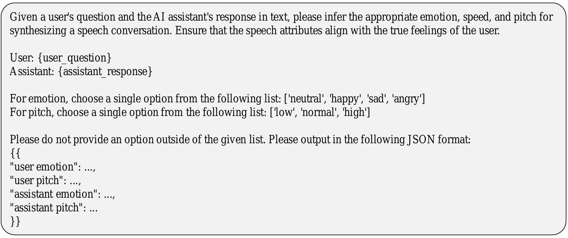 Prompt used to obtain style labels of the speech instruction dataset.