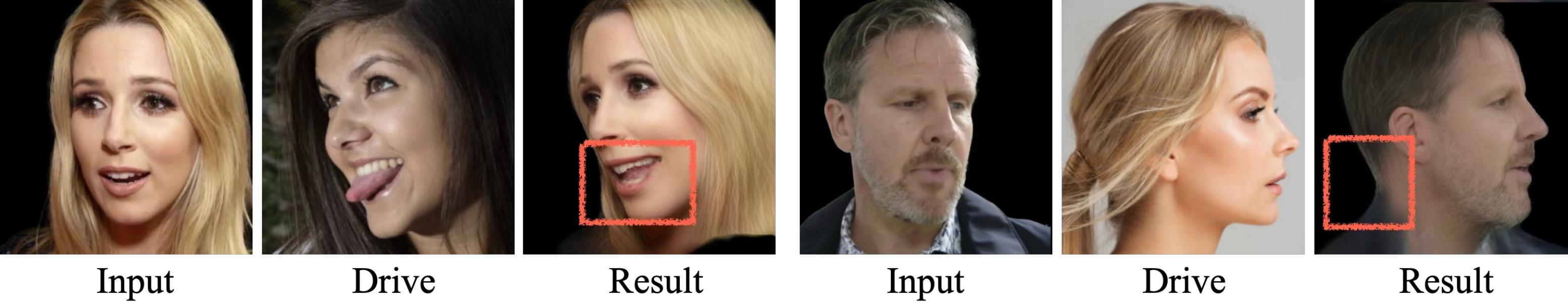 Our model has some limitations. For example, the tongue is not modeled and the unseen regions of the input have less details. Better to view it zoomed in.