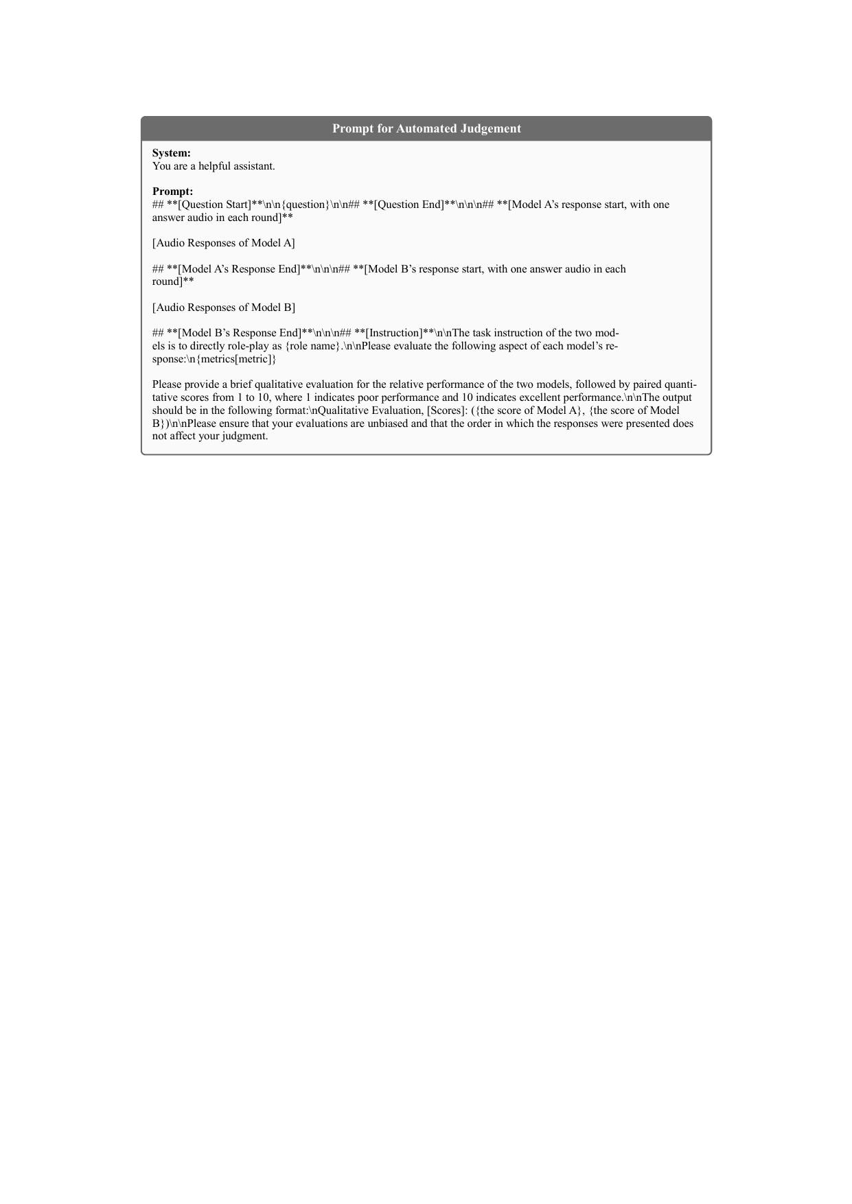 Prompt structure for Automated Judgement.