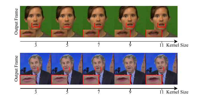 Visualization results of temporal Gaussian smoothing with different kernel sizes.