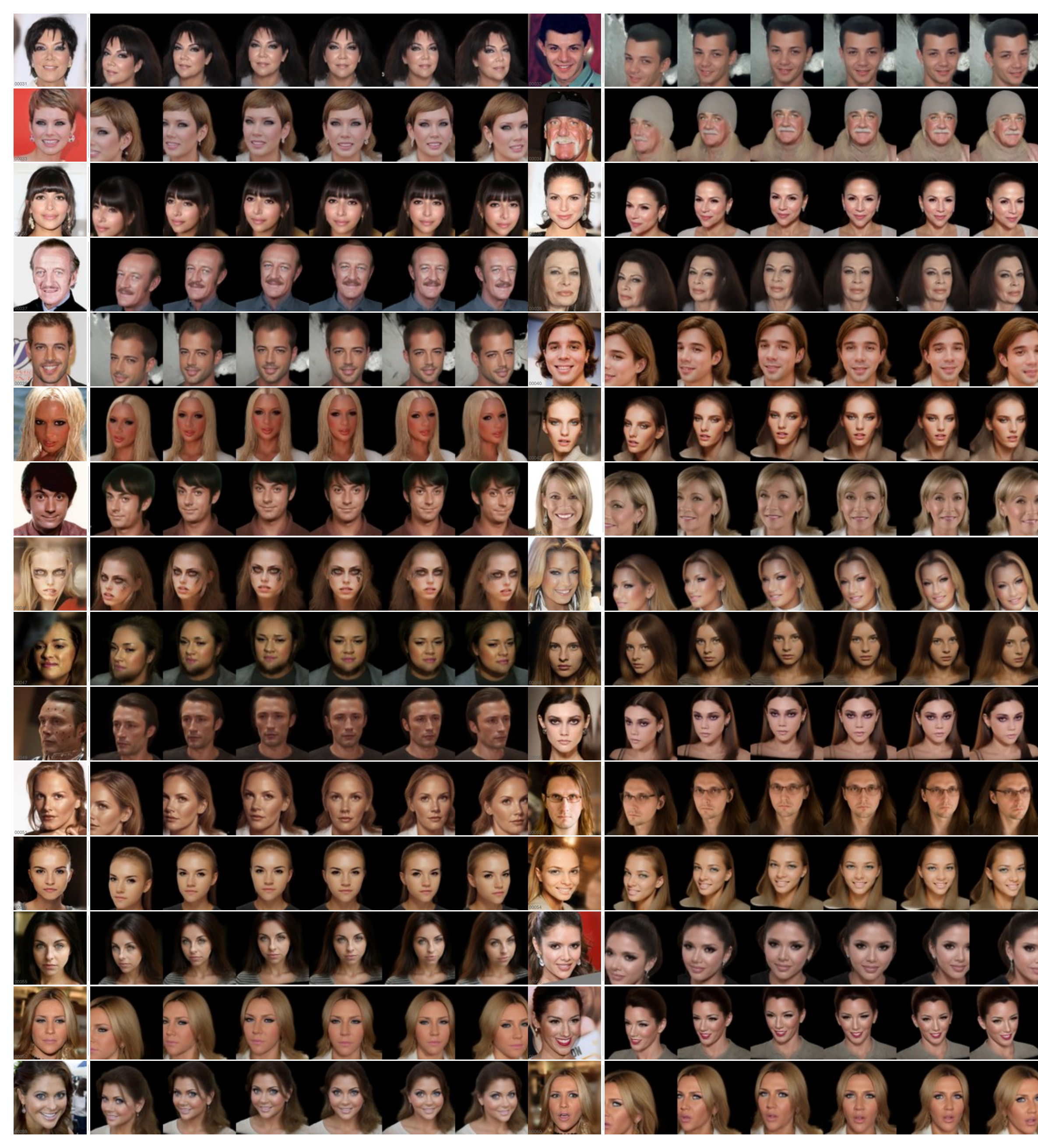 CelebA-3D generation results (identities 00030--00059).