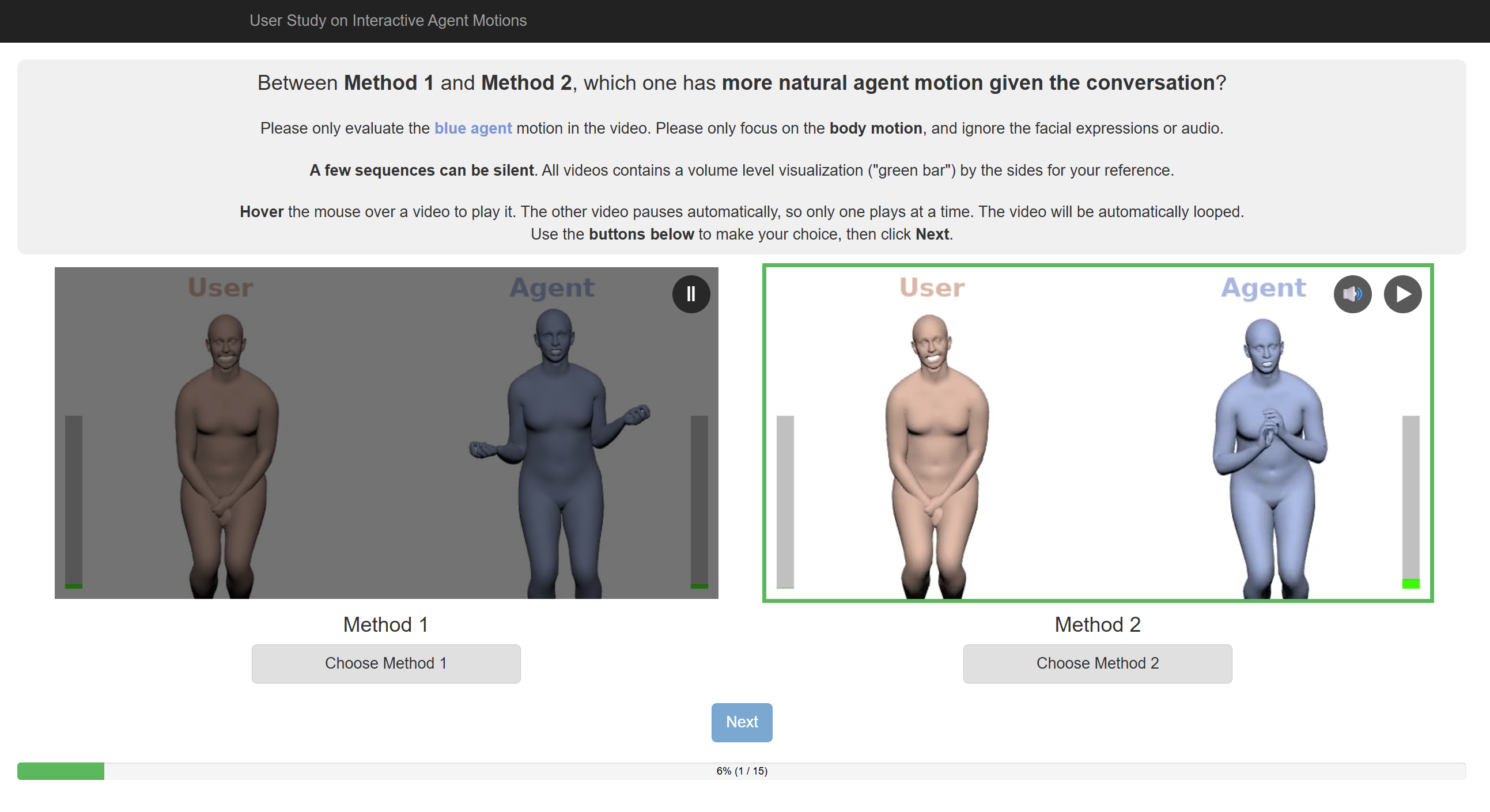 Interactive interface for the user study.