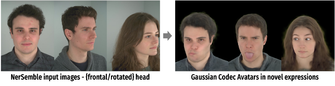 Avatar results for NerSemble frontal / rotated images.