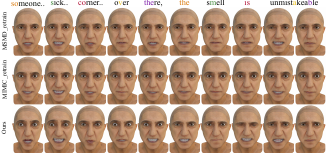 Qualitative comparison of MSMD_retrain, MIMIC_retrain, and Ours in the matching context scenario, where the target style matches the audio intent. We do not display the target to encourage focus on the lip-sync and naturalness.
