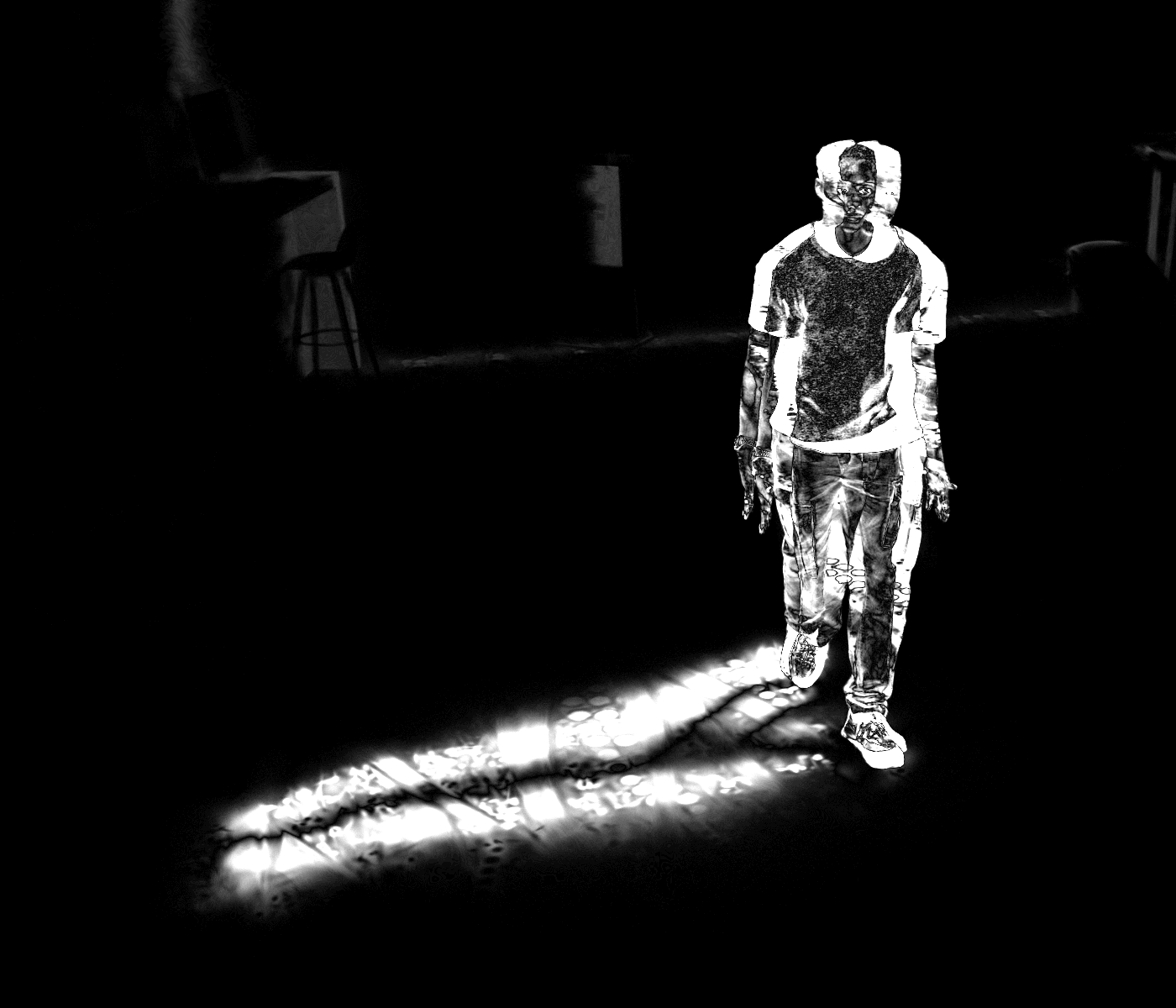 Temporal difference map without avatar proxy — bright regions indicate large frame-to-frame shadow changes.