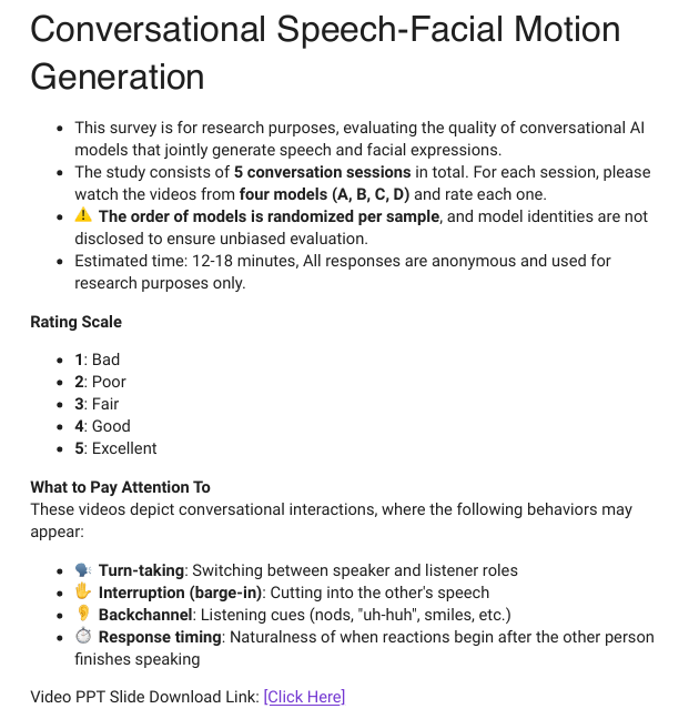 Google Form instruction page for user study