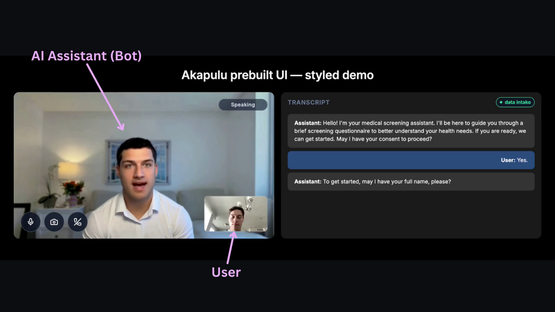 Akapulu platform workflow for building a scenario and starting a live conversation